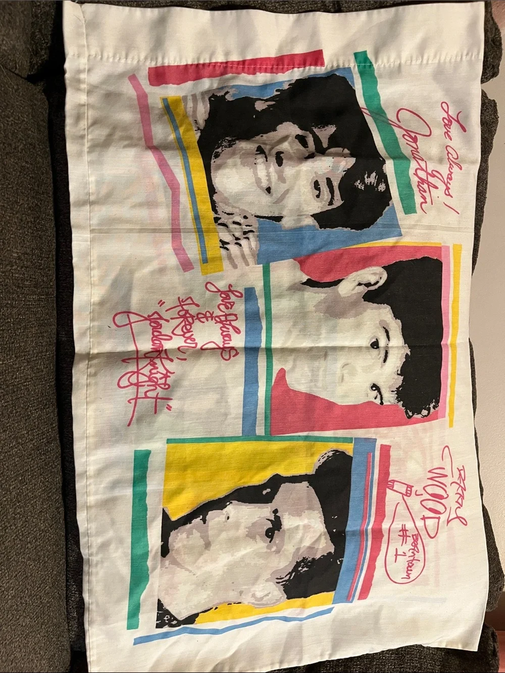 New Kids on the Block Vintage Pillow Case 1990’s- Pink, Teal, Yellow, Black